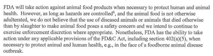FDA diseased animal pet food policy