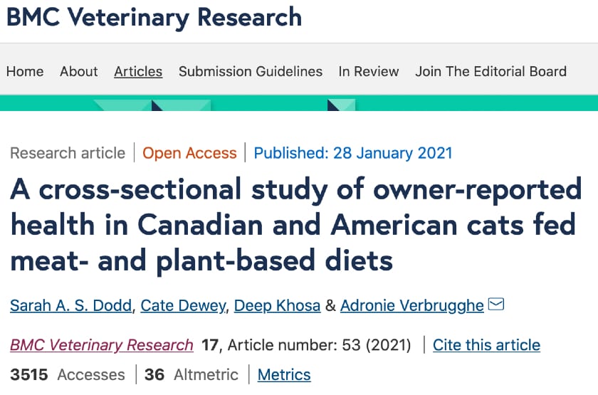 plant based cat diet study